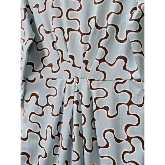 J McLaughlin Medium Blue Brown Sheath Midi Dress 3/4 Slv Jigsaw Mia Catalina - Picture 2 of 7